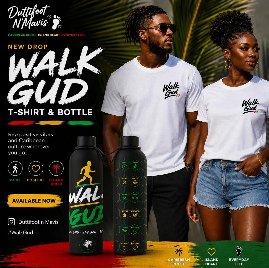Walk Gud T-shirts and performance water bottles modeled outdoors