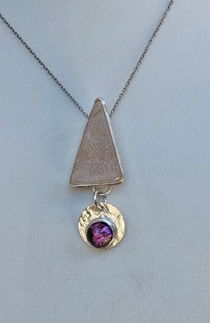 White Drusy and Dichroic Glass Pendant