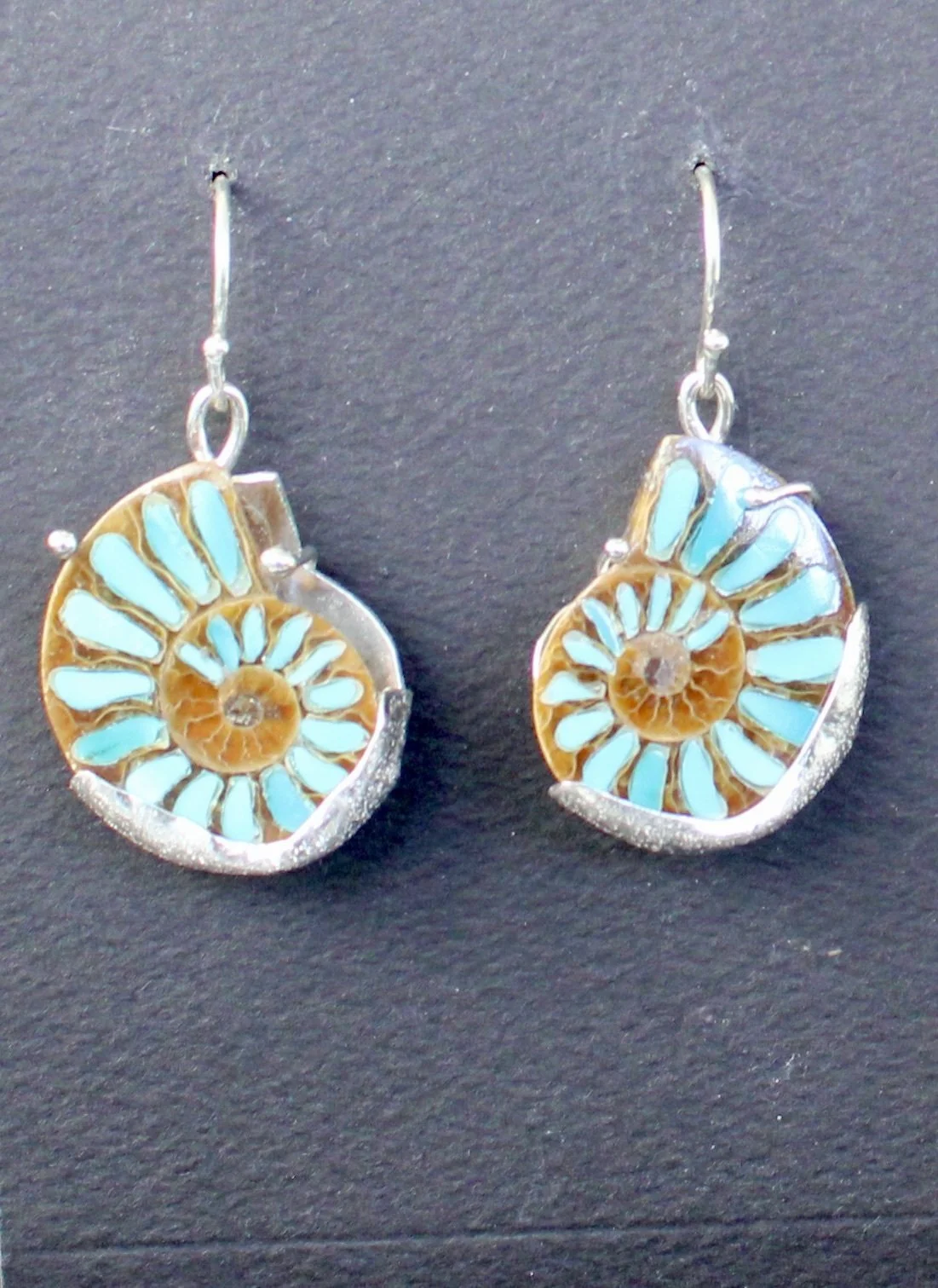 Ammonite with Inlaid Turquoise Earrings