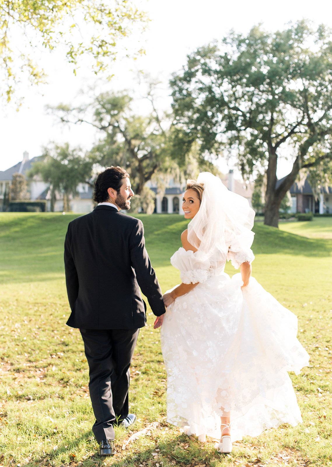 Bride and Groom running away together