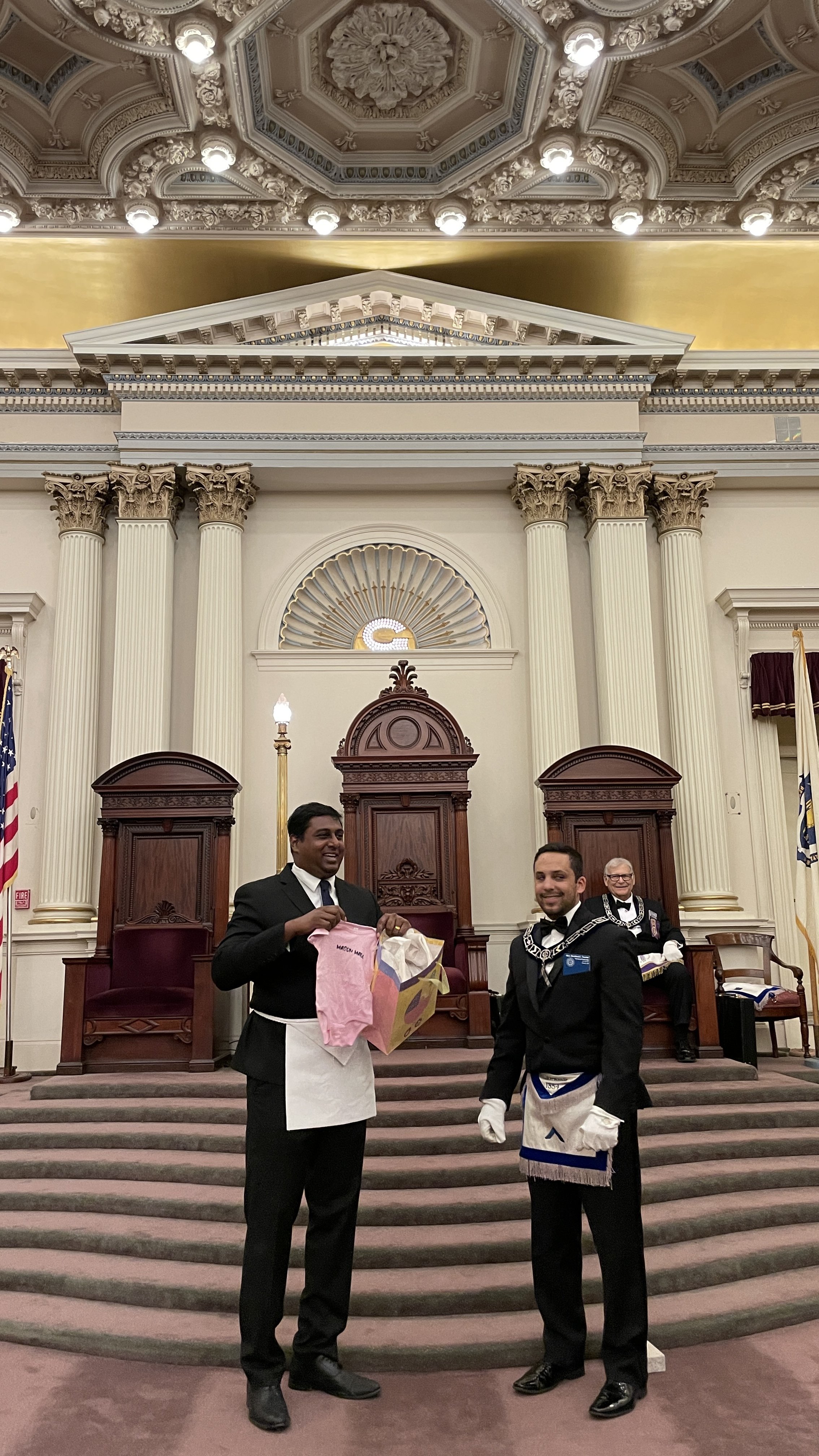  Bro. Stefan A. Victor, the newest Master Mason, presented a gift for his newborn daughter reading “Mason Made” 