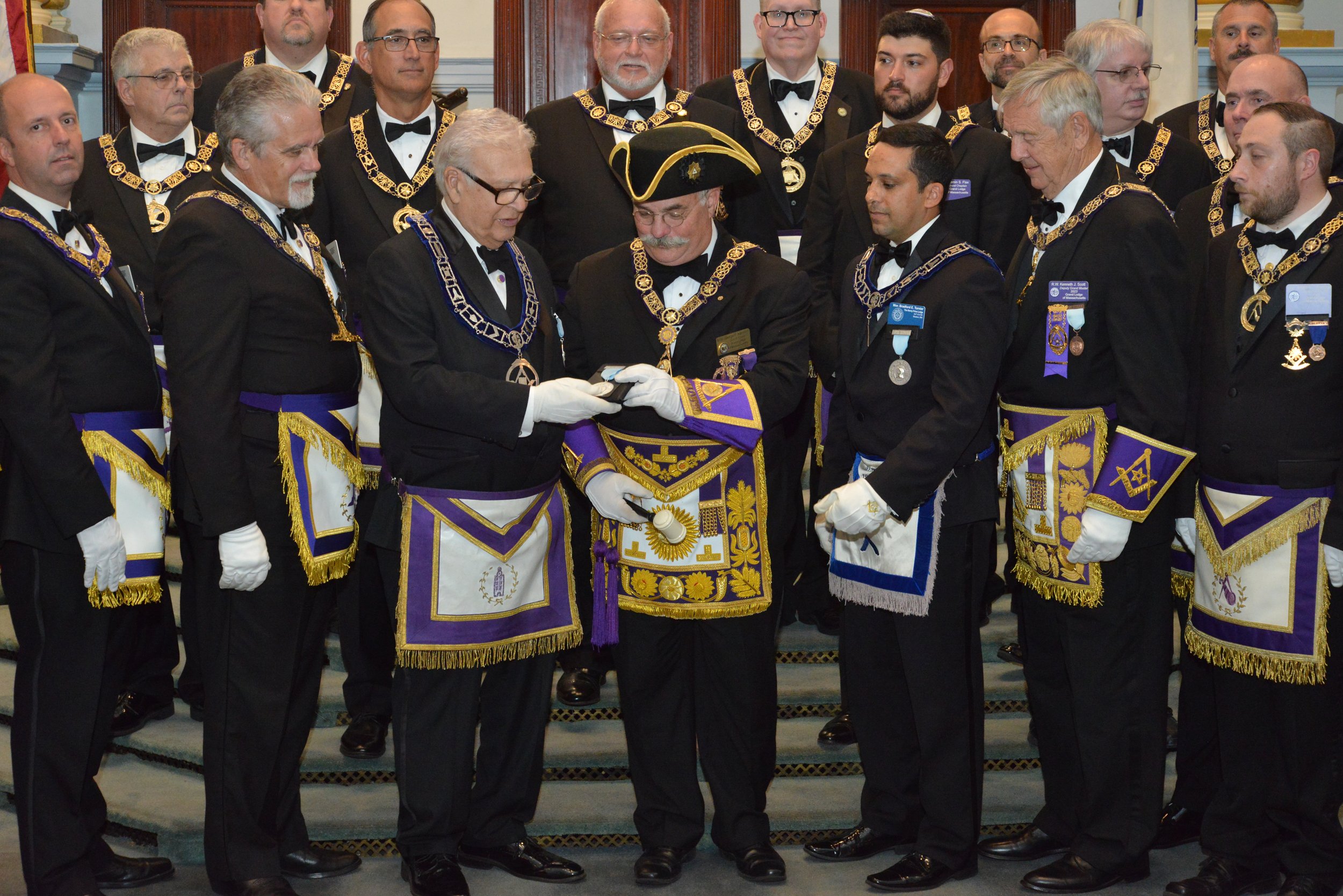  The presentation of The Henry Price Lodge breast jewel to the Grand Master by Rt. Wor. Ernest Pearlstein. 