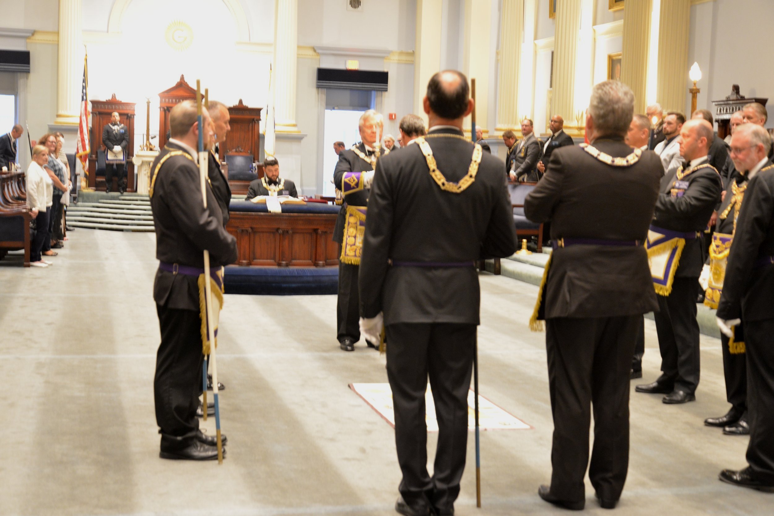  Grand Lodge Officers performing the rededication Carpet Ceremony 