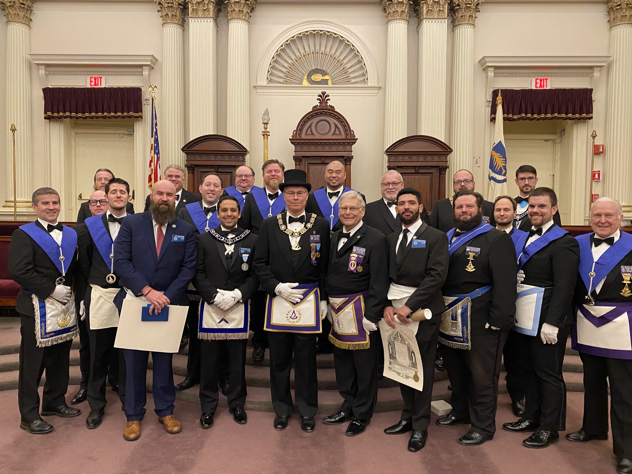  The two newest Master Masons, joined by the Unspoken Degree Team and the District Deputy Grand Master 