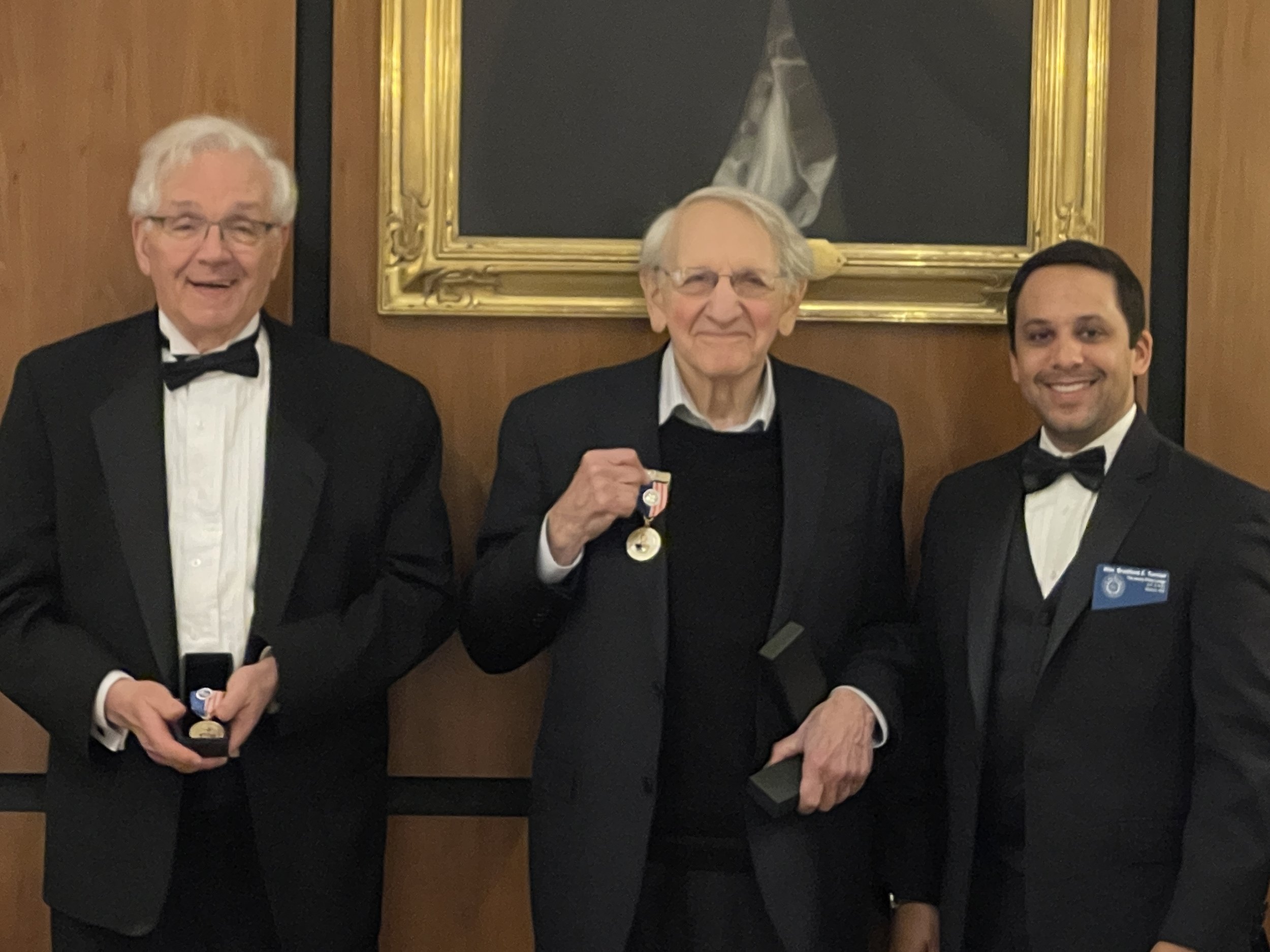  Military Service Medal recipients, R.W. Mark Lichtenstein and Wor. Dan Weiner, with Worshipful Master, Wor. Bradford Turnier 