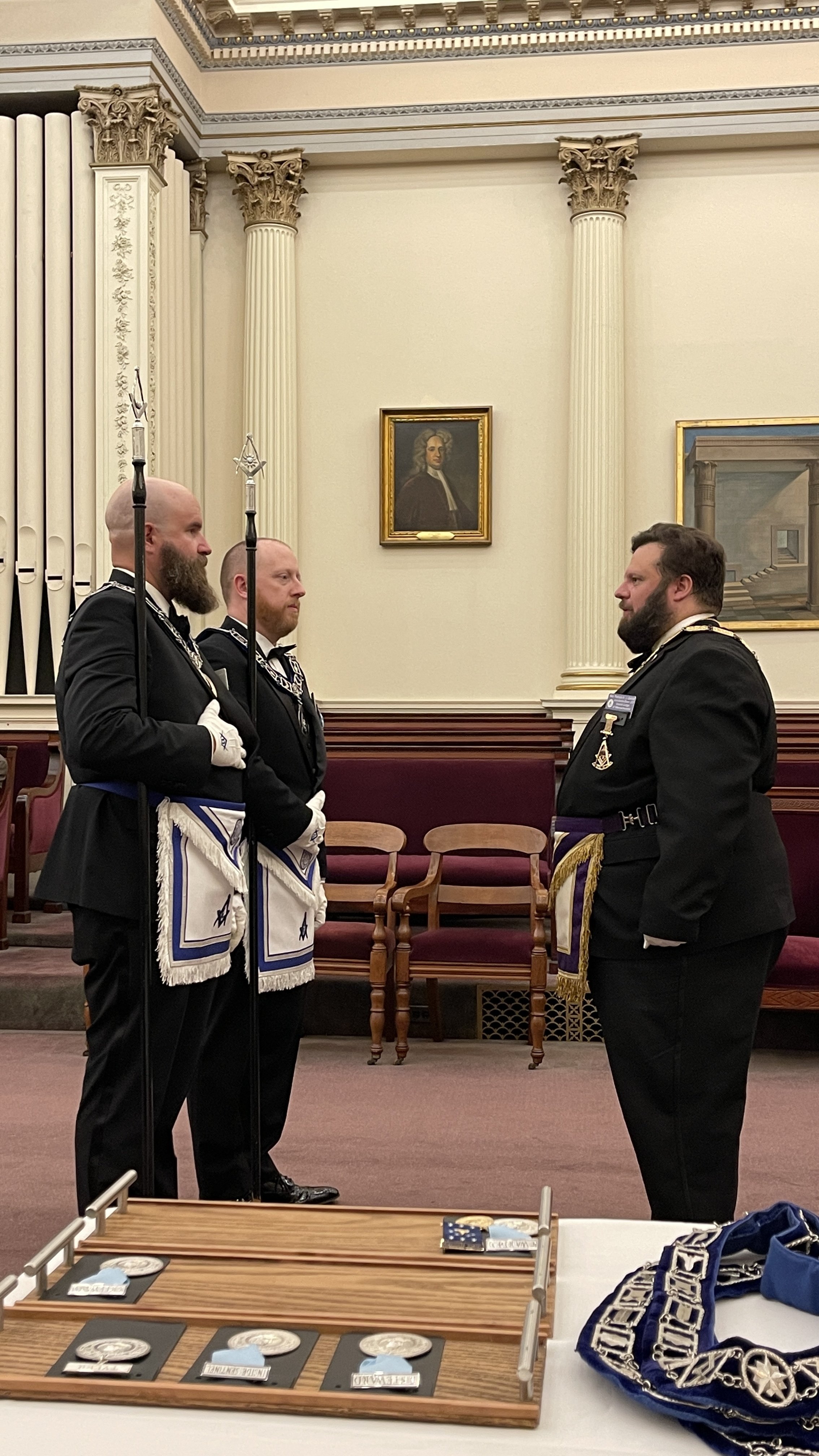  Bro. Jason Cummins and Bro. Erich White installed as Senior and Junior Deacons, respectively. 