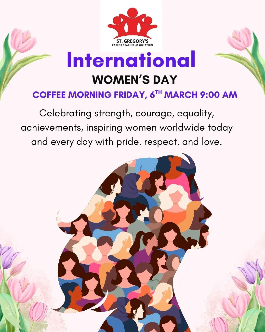 Come and join us this Friday 6th March as we celebrate International Women&rsquo;s Day at our PTA coffee morning.

Everyone from the St Gregory&rsquo;s community is welcome.

#ptacoffeemorning #internationalwomensday