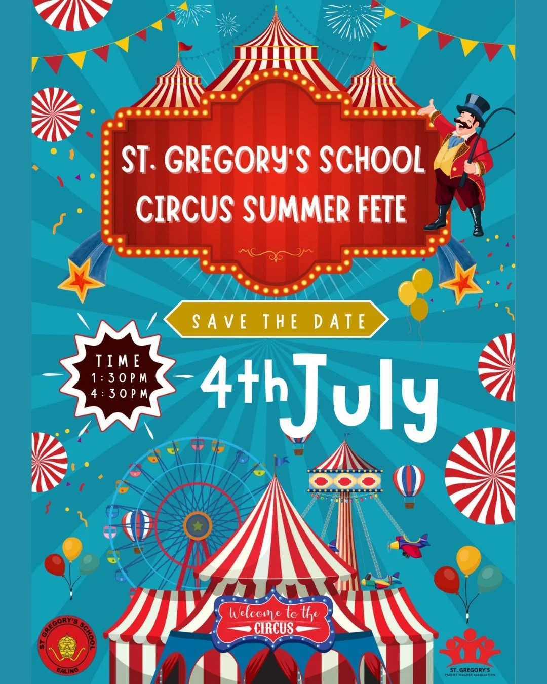 🎪 Save the Date! 🎪

We are delighted to invite you to St. Gregory&rsquo;s School Circus Summer Fete.

📅 Saturday 4th July 
🕜 1:30pm &ndash; 4:30pm

It promises to be a fun-filled afternoon for the whole school community.🎉

Further details will b