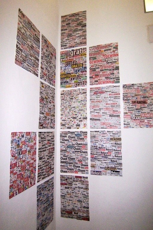 untitled series (most wanted notions in newspapers), each A3, 2007, exhibited here at Academy of fine arts Vienna, January 2008.