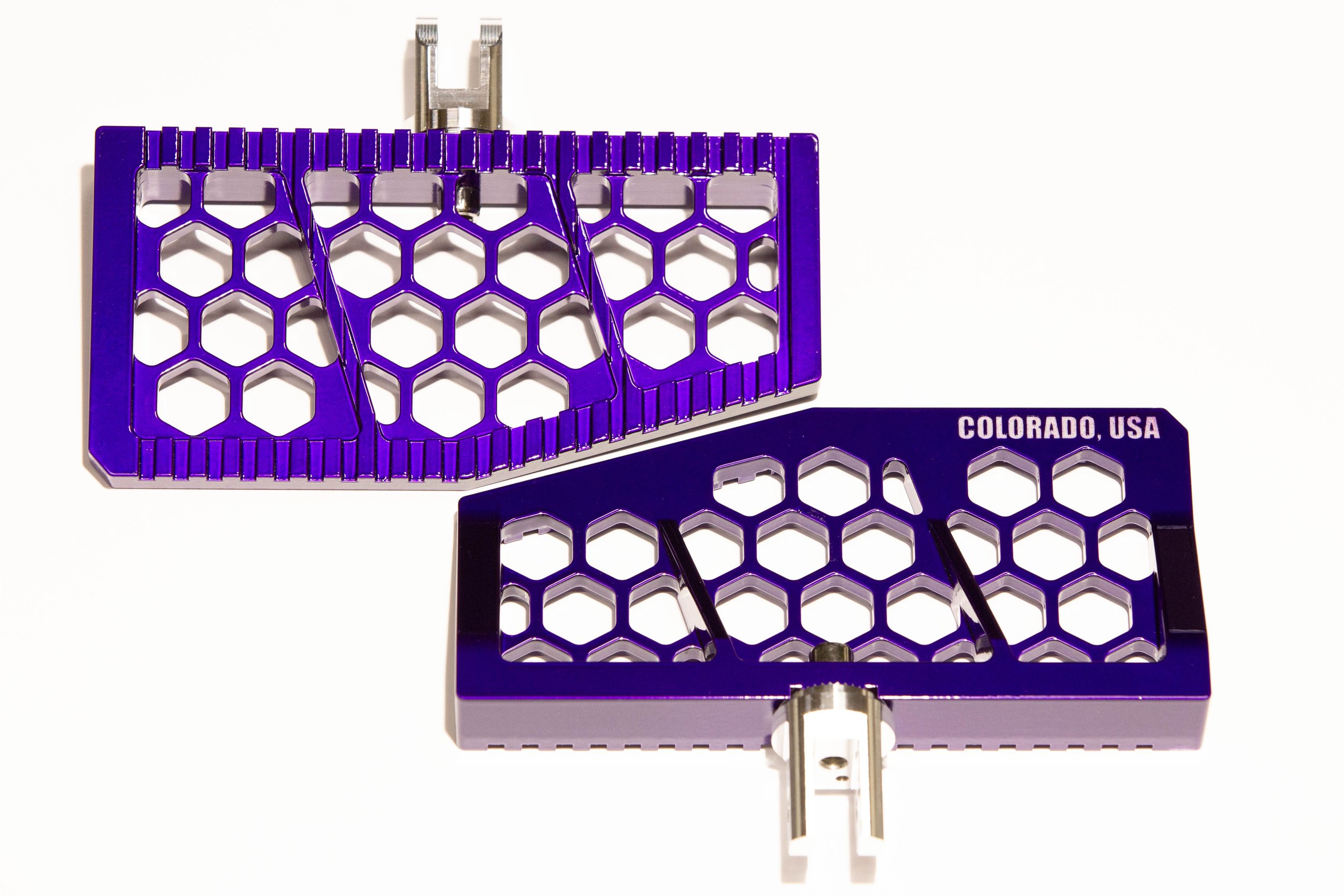 Vengeance Customs rider floorboards for 2018+ Harley-Davidson Softail in Purple Oblivion Finish, installed on motorcycle