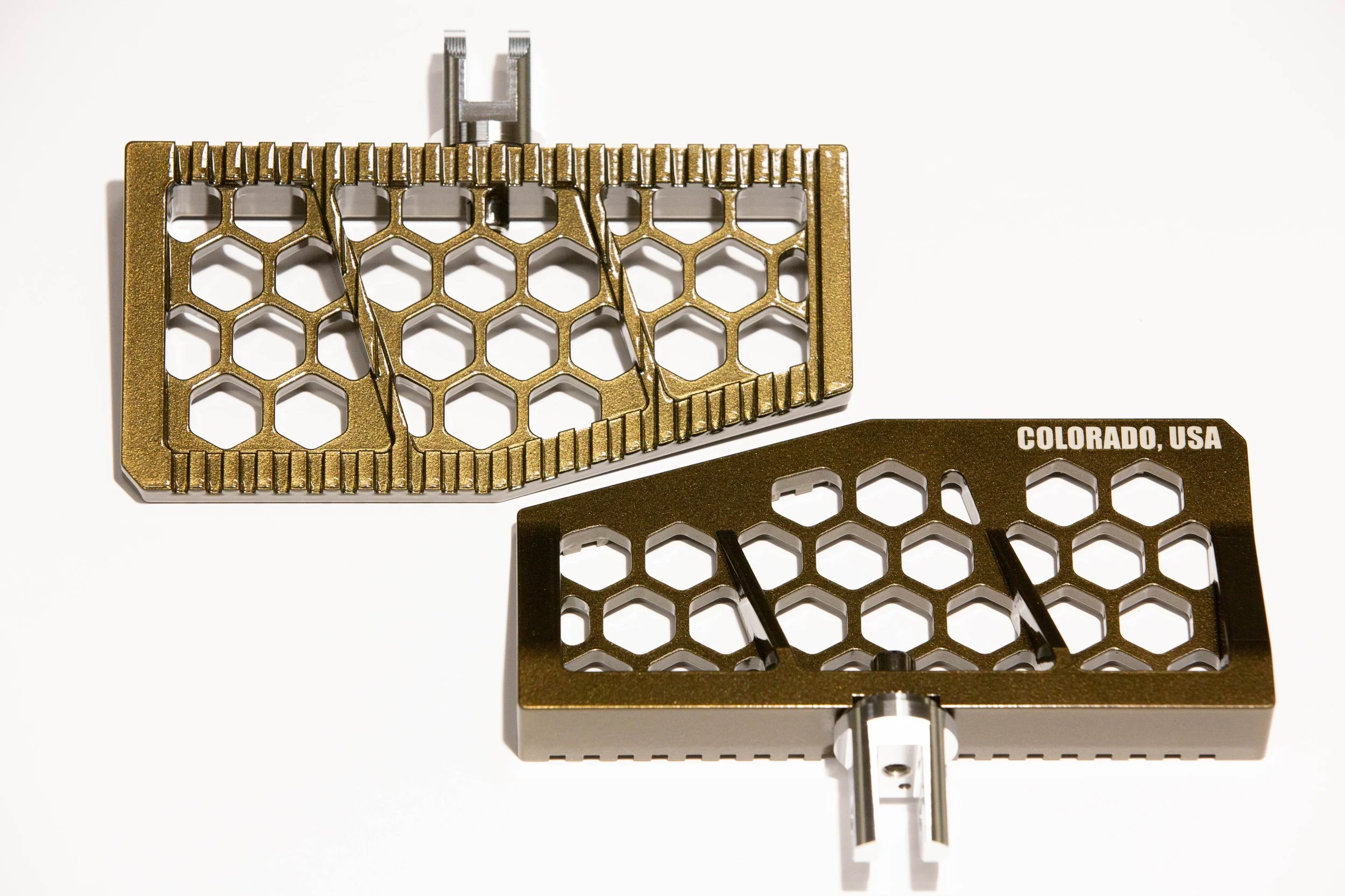 Vengeance Customs rider floorboards for 2018+ Harley-Davidson Softail in Bronze Bound Finish, installed on motorcycle