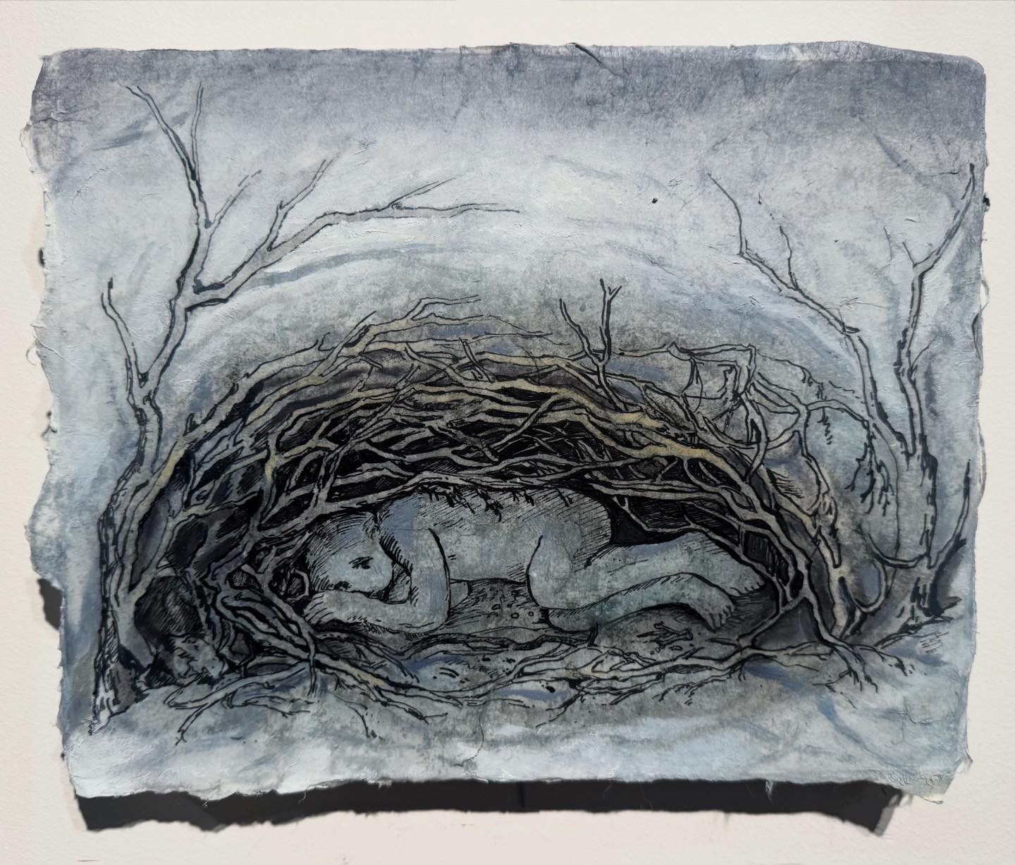 burrow, oil and ink on hanji (2025)