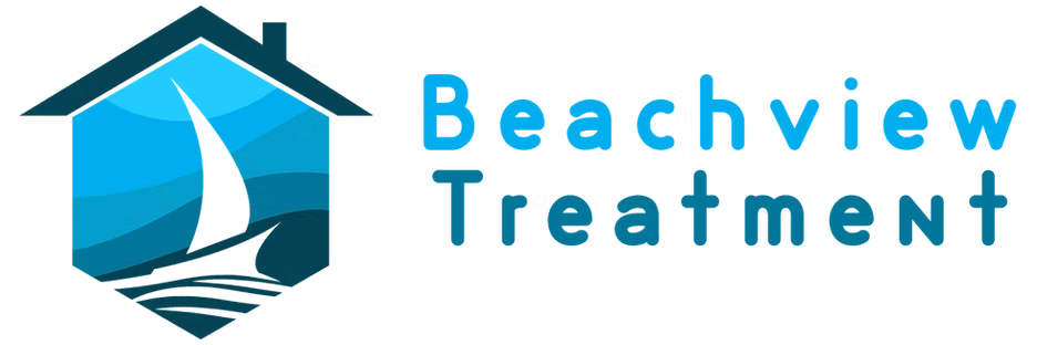 A logo for Beachview Treatment featuring a stylized sailboat and house silhouette with the company name in blue and green text.