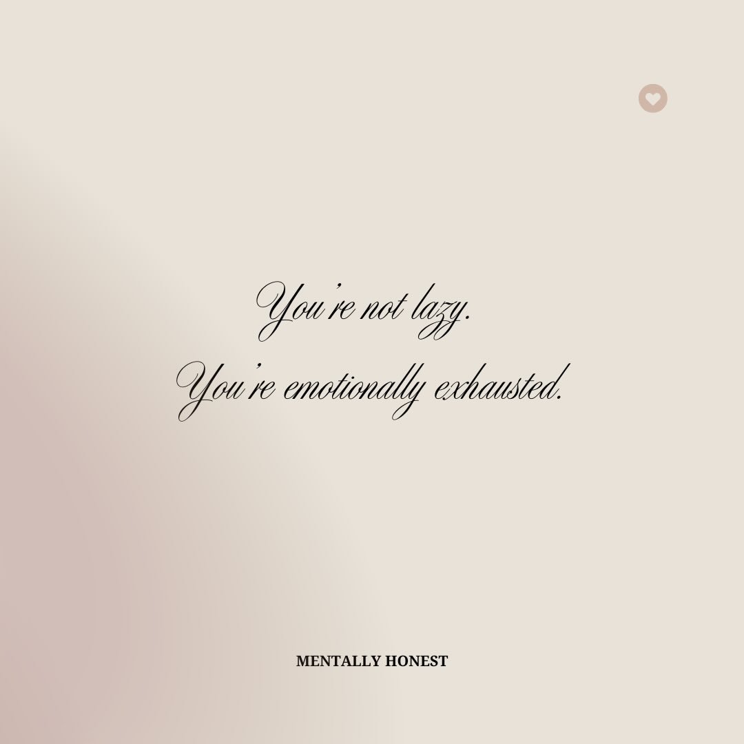 Mentally Honest Truth:

Most people aren&rsquo;t unmotivated; they&rsquo;re overwhelmed.
You don&rsquo;t need discipline. 
You need recovery.
&nbsp;
Save this for when you start being hard on yourself.

𝓢𝓪𝓵𝓵𝔂 𝓓𝓮𝓵 𝓥𝓮𝓬𝓬𝓱𝓲𝓸

📍  𝐂𝐀 &amp