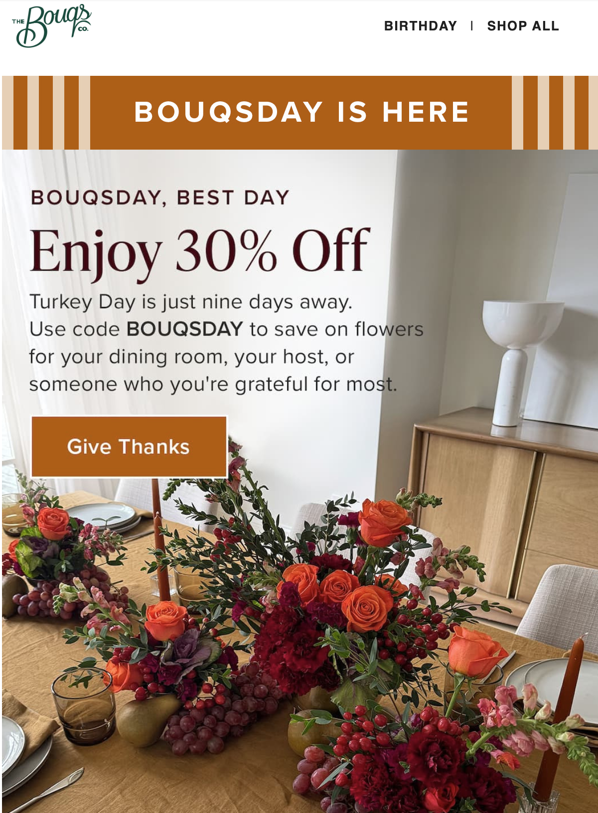 Email for Thanksgiving flowers