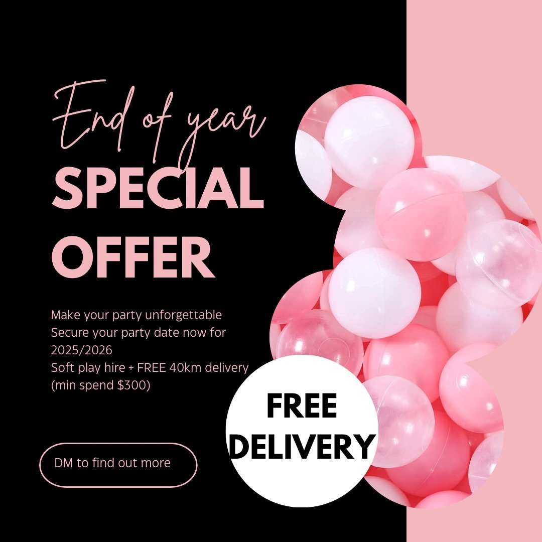 🎉 Lock in the fun for 2025 + 2026!
For a limited time only we&rsquo;re offering FREE delivery within 40km on all soft play bookings when you spend $300+
Don&rsquo;t miss it offer ends 31/12/2025 🙌