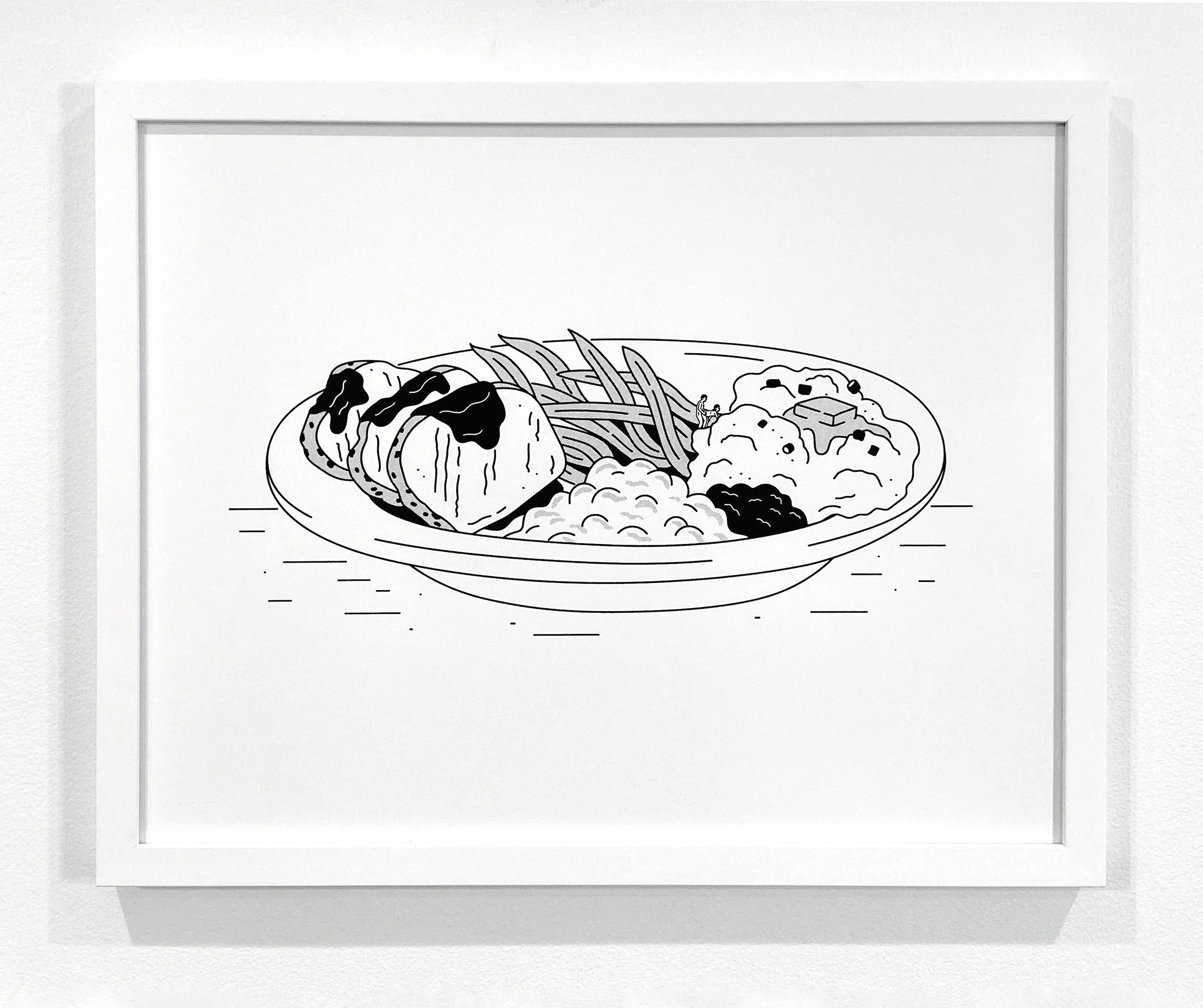 Home-cooked Family Dinner with Fresh Chives and Adult Situation, Screenprint, 2025, 15x19" - edition: 13
