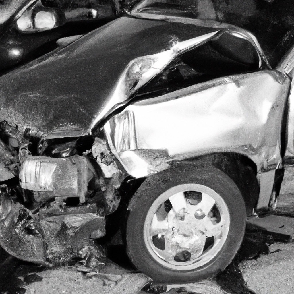 DALL·E 2023-02-26 14.50.20 - SMASHED car in traffic accident LARGE FORMAT black and white photograph with flash.png