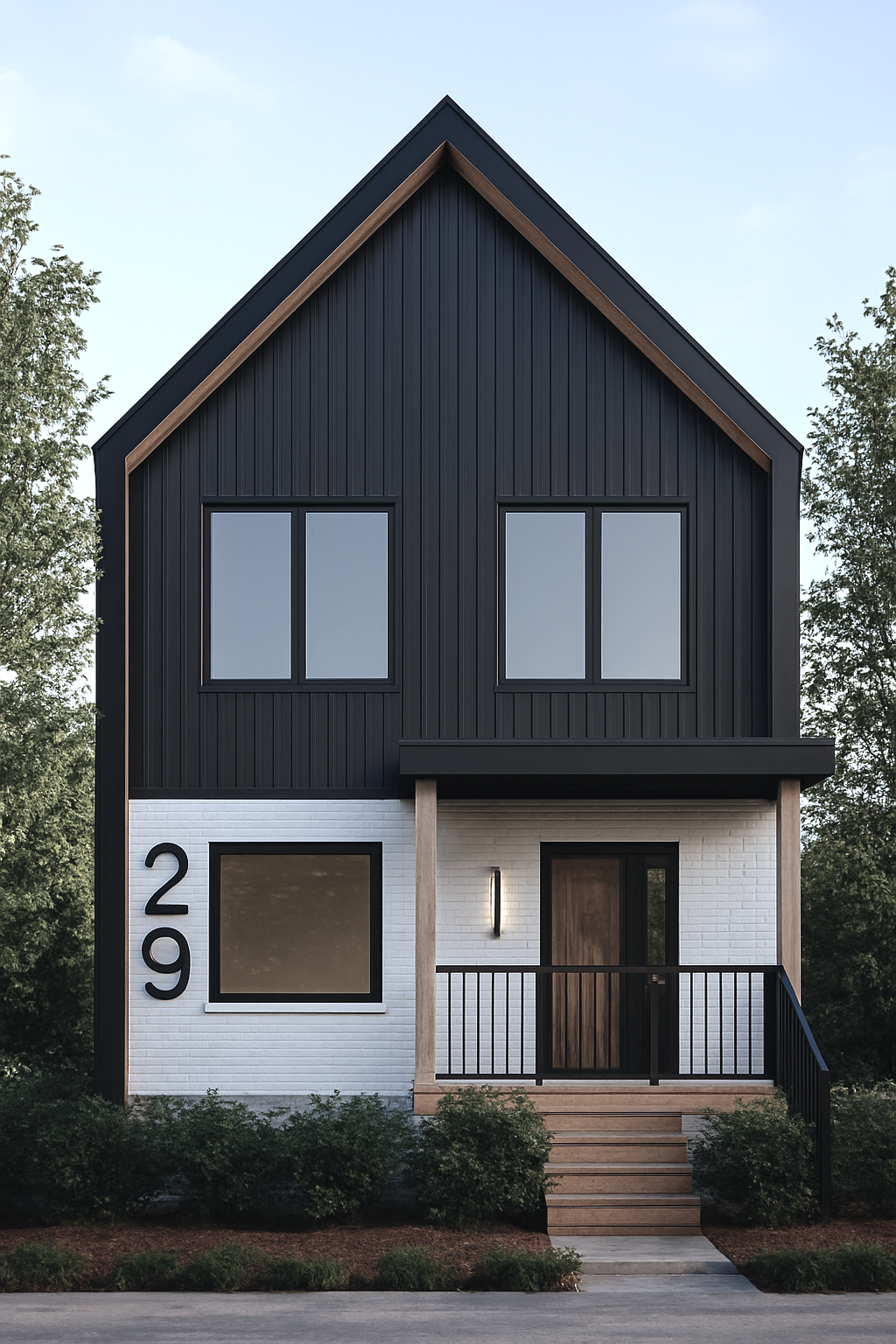 Front façade view of Project Westdale showcasing architectural composition and material balance