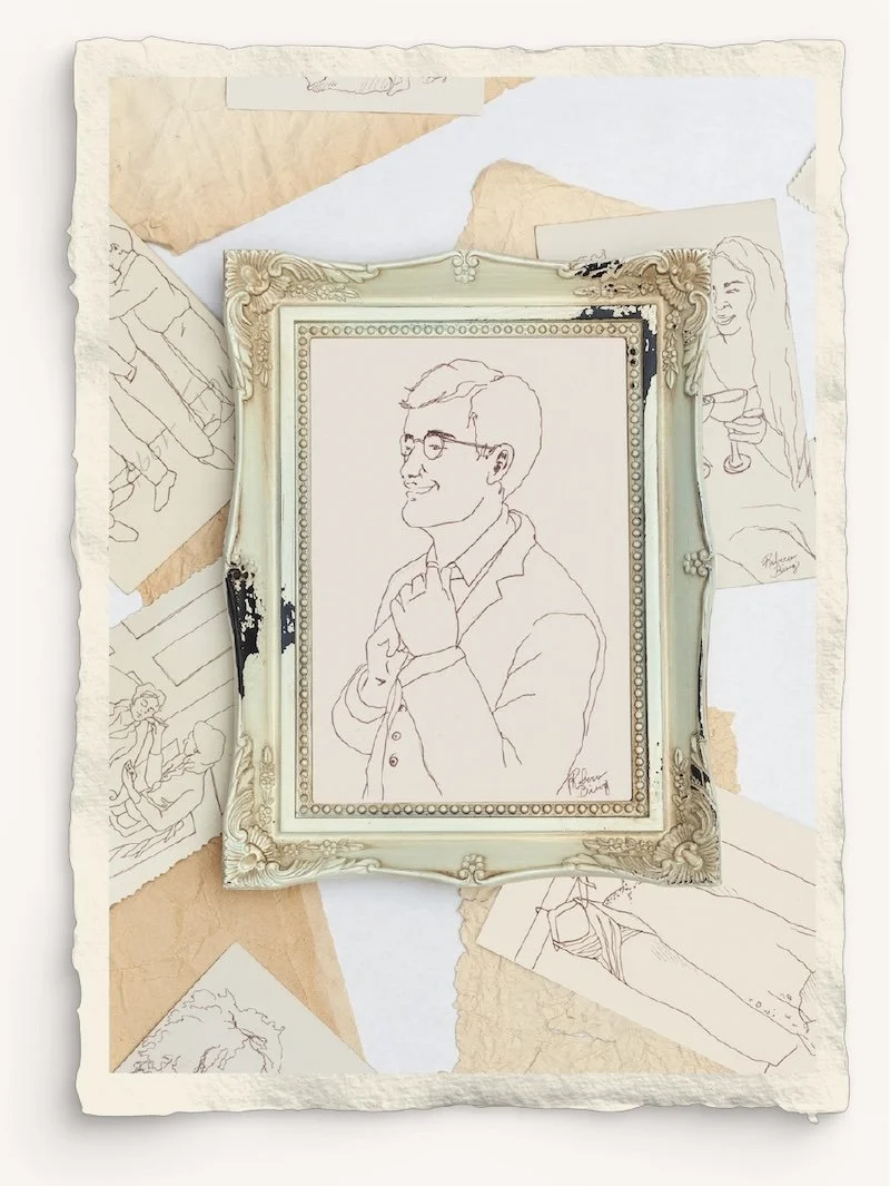Two wedding day sketches in envelopes