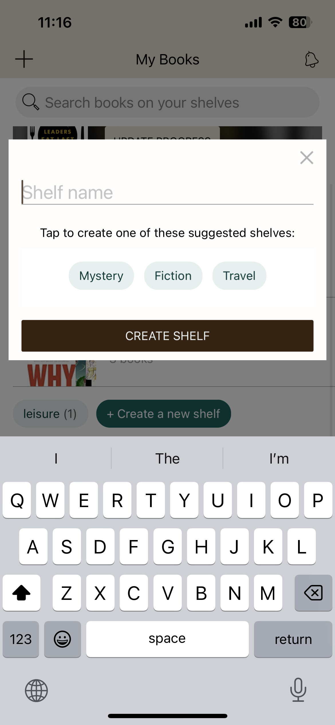 Current create bookshelf popup