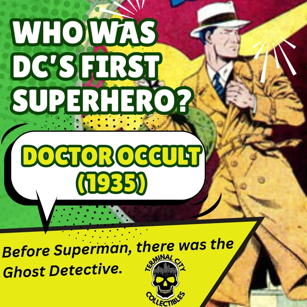 Meet Doctor Occult—the OG DC superhero! 🕵️‍♂️✨
Before Superman took flight, Doctor Occult was solving supernatural mysteries and battling evil as DC’s first recurring hero back in 1935. Created by the same team behind Superman, he wo
