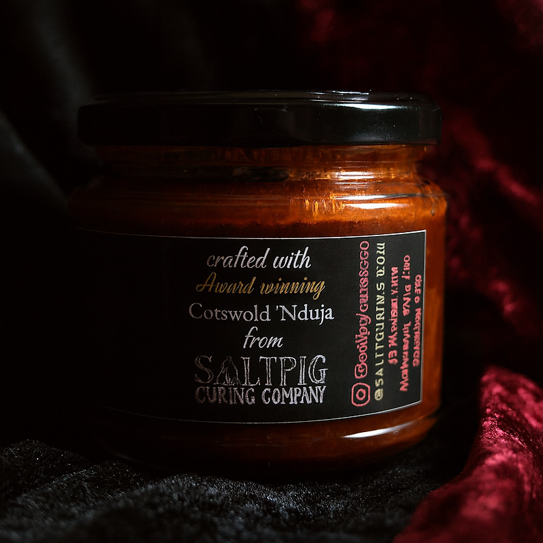 Tomato and 'nduja relish jar showing Salt Pig Curing Company label.