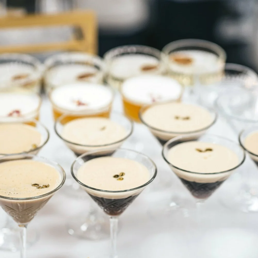 A selection of cocktails and mocktails on a mobile bar bench