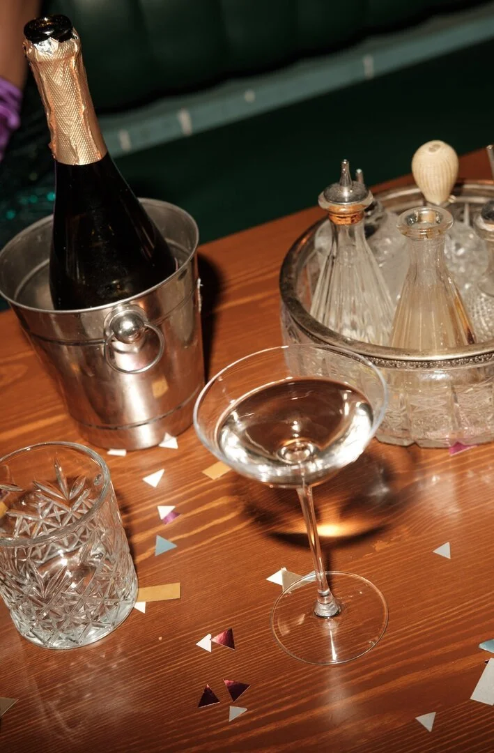Champagne and glassware at a Melbourne birthday celebration by VERTA Events
