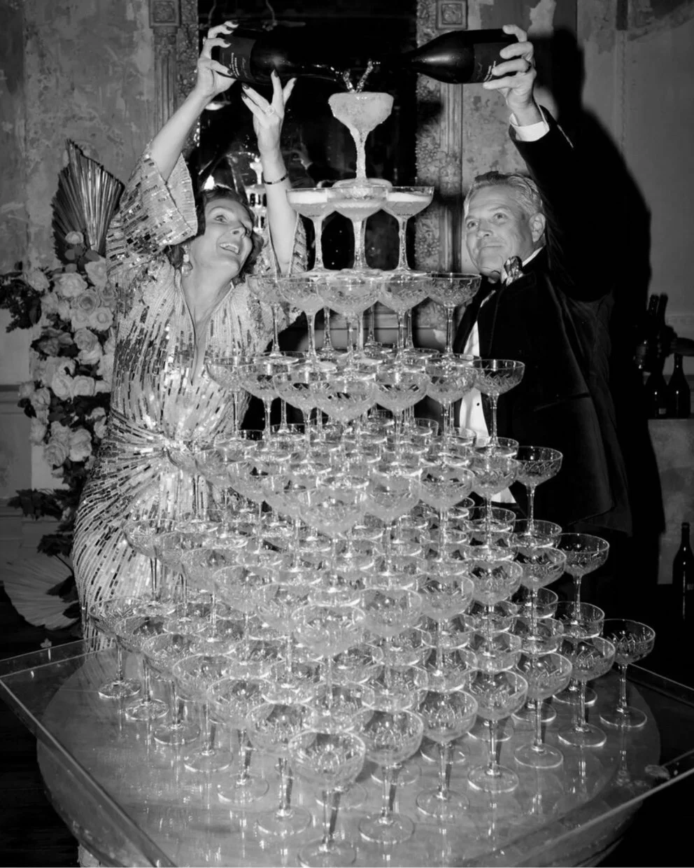 Champagne coupe tower at a Melbourne wedding by VERTA Events