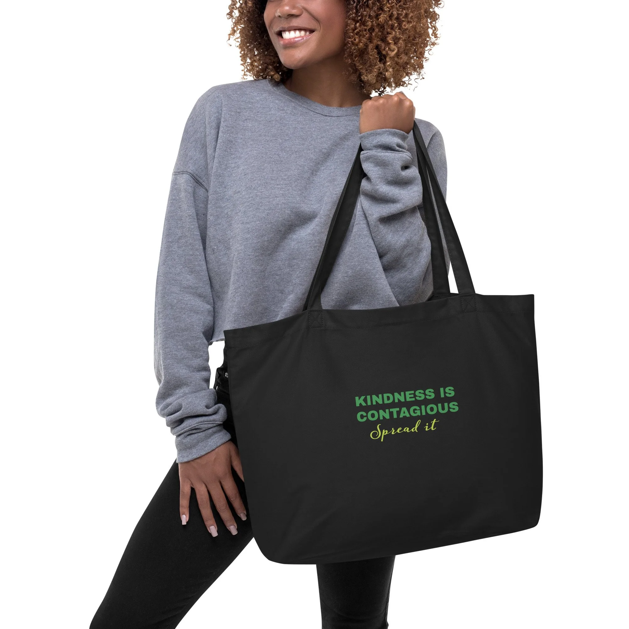 Large organic tote bag - Kindness (Black)