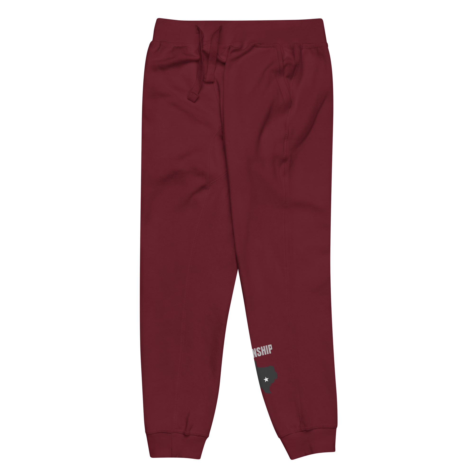 unisex-fleece-sweatpants-maroon-front-left-65650d964ad25.png