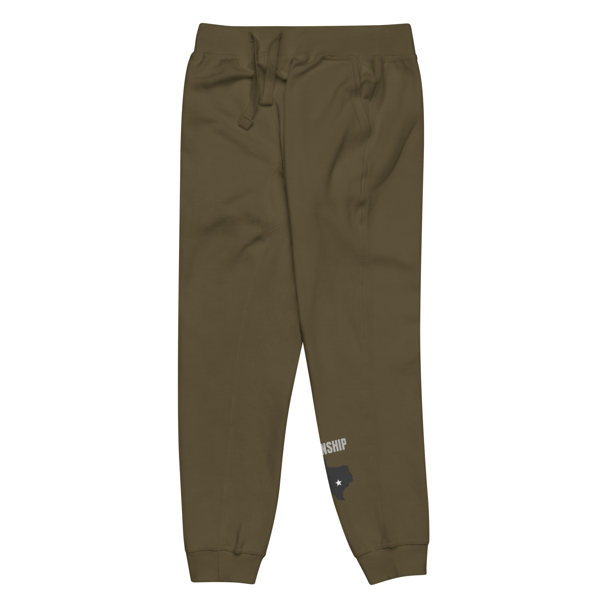 unisex-fleece-sweatpants-military-green-front-left-65650d964bce9.png