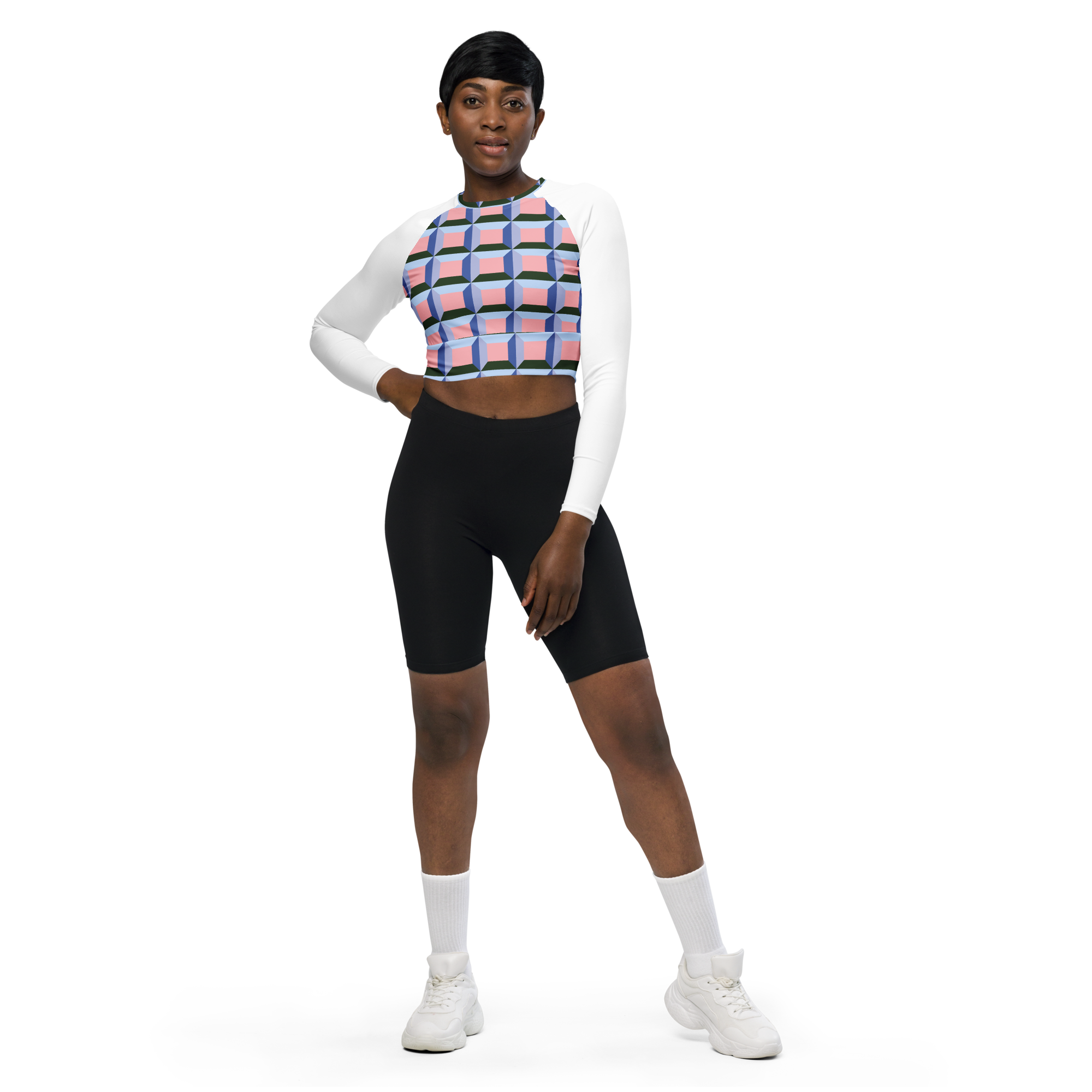 Recycled long-sleeve crop top - 3D Block