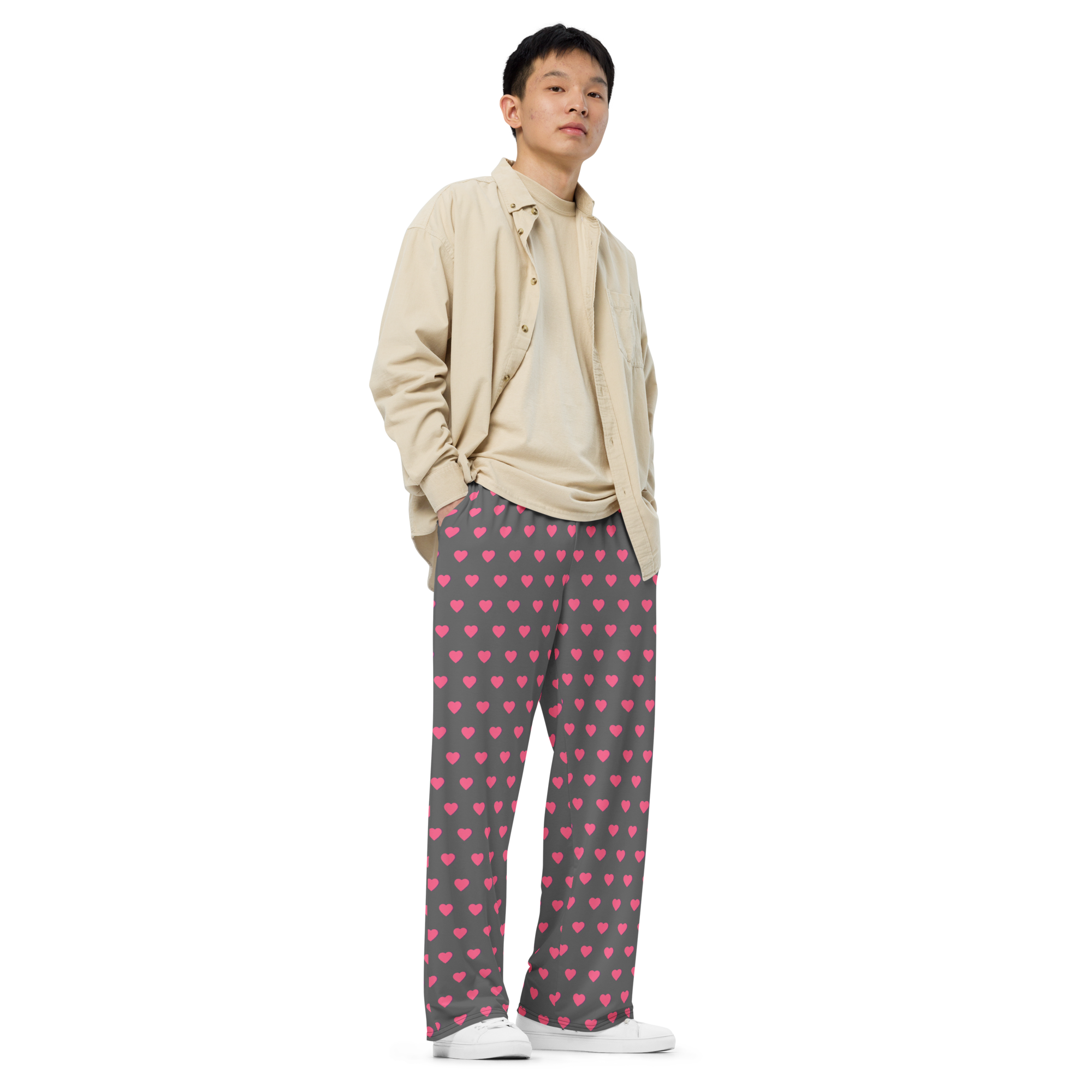 All-over print unisex wide-leg pants - Hearts