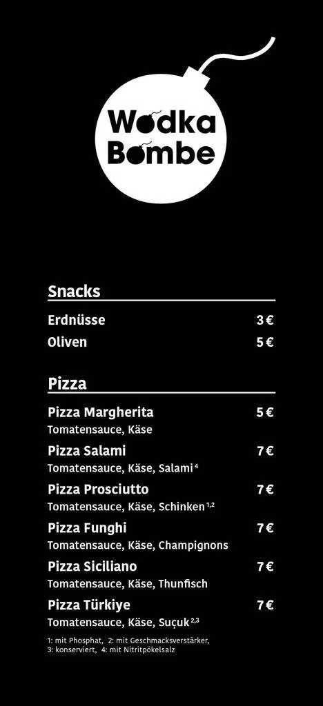 Bombe Machine Menu Menu — WODKA BOMBE