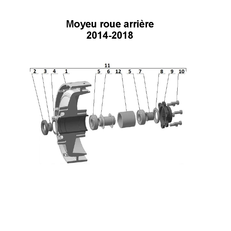 Schéma de moyeu de roue arrière 2014-2018, pièce détachée d'origine Ural Motorcycle pour sidecar via Moto Side Aventure (concessionnaire side-car Ural)