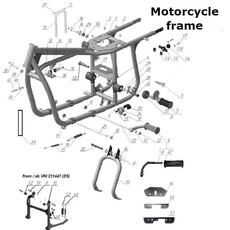 Diagram of the motorcycle frame, original Ural Motorcycles spare part for sidecar via Moto Side Aventure (Ural sidecar dealer)
