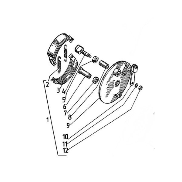 N°1 Couvercle de frein à tambour avec mâchoires de frein jusqu'en 2006 pour frein de side-car (pièce carbu)