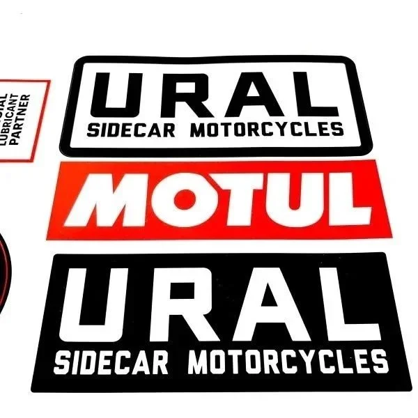 Hojas de pegatinas, Ural x MOTUL, 5 unidades; este conjunto te permite personalizar tu sidecar; accesorio para sidecar Ural a través de Moto Side Aventure (distribuidor de sidecares Ural)