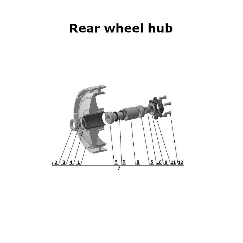 Diagram of the rear wheel hub, original Ural carburetor sidecar models, via Moto Side Aventure, Ural sidecar dealer