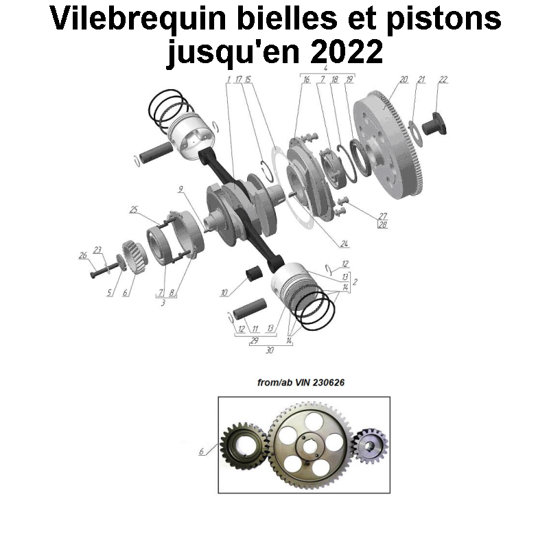 Vilebrequin, bielles et pistons jusqu'en 2022 pour les side-cars Ural avec un moteur à injection EFI