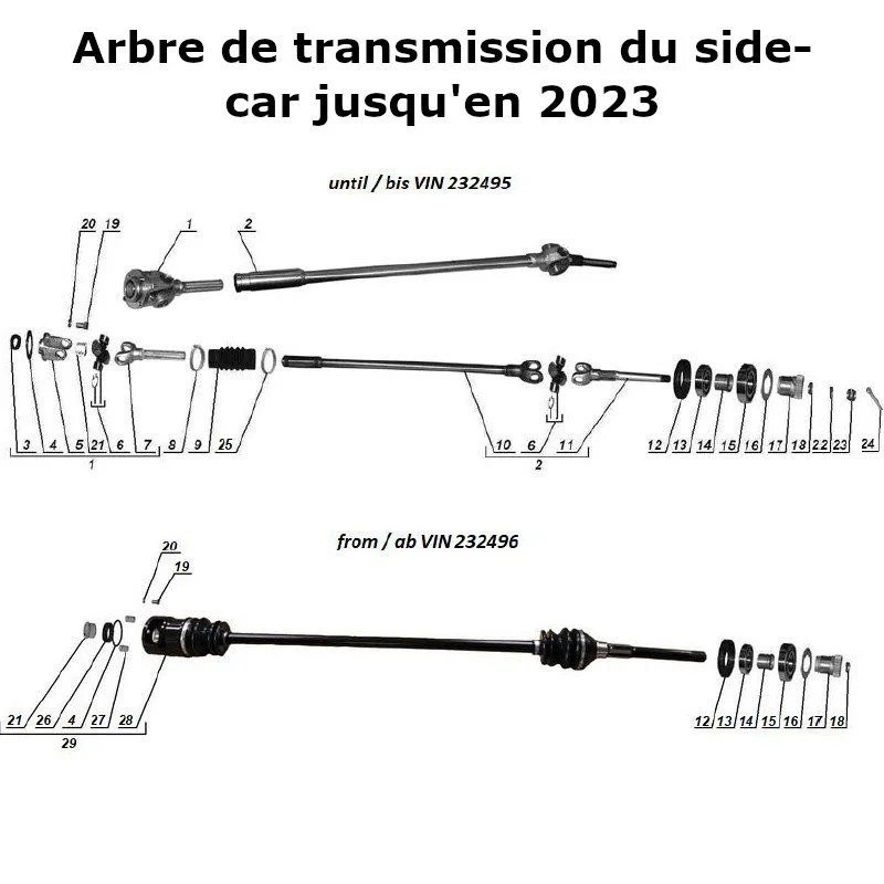 Arbre de transmission du side-car jusqu'en 2023 pour les side-cars Ural dotés d'un moteur à injection EFI.