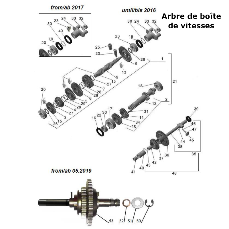 Arbre de la boîte de vitesses pour les side-cars Ural équipés d'un moteur à injection EFI.