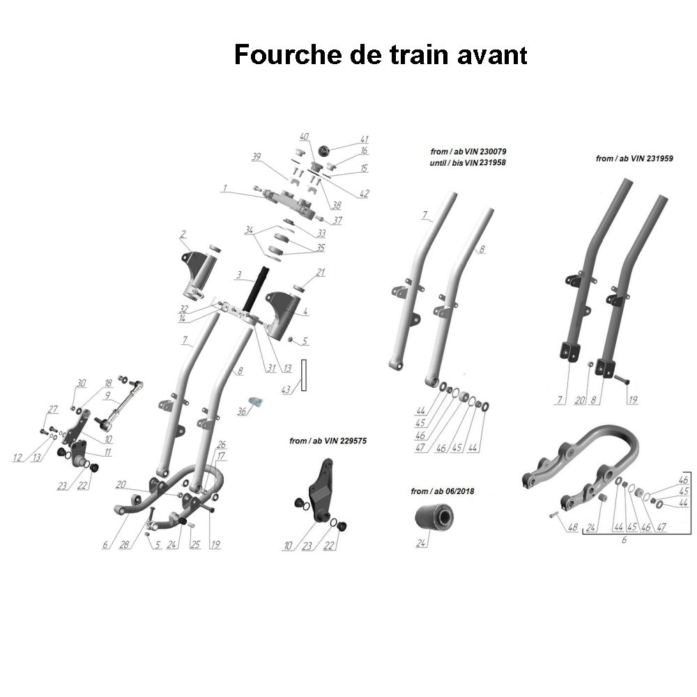 Schéma de fourche de train avant, pièce détachée d'origine Ural Motorcycle pour sidecar via Moto Side Aventure (concessionnaire side-car Ural)