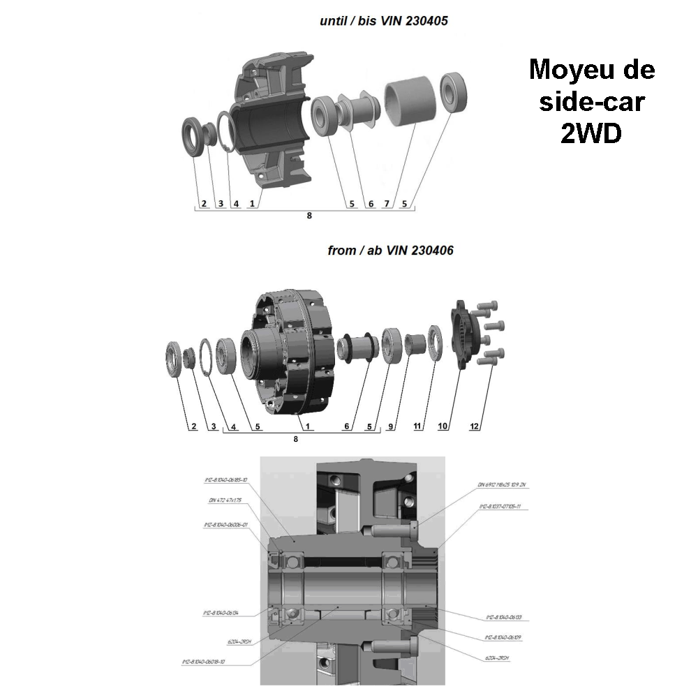 Moyeu de la roue du side-car 2WD pour les side-cars Ural Motorcycles dotés d'un moteur à injection EFI.