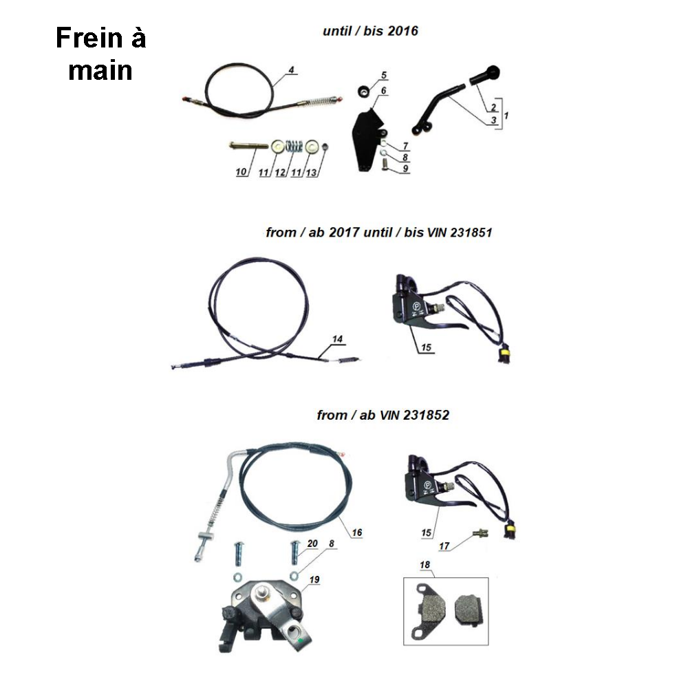 Schéma de frein à main, pièce détachée d'origine Ural Motorcycle pour sidecar via Moto Side Aventure (concessionnaire side-car Ural)