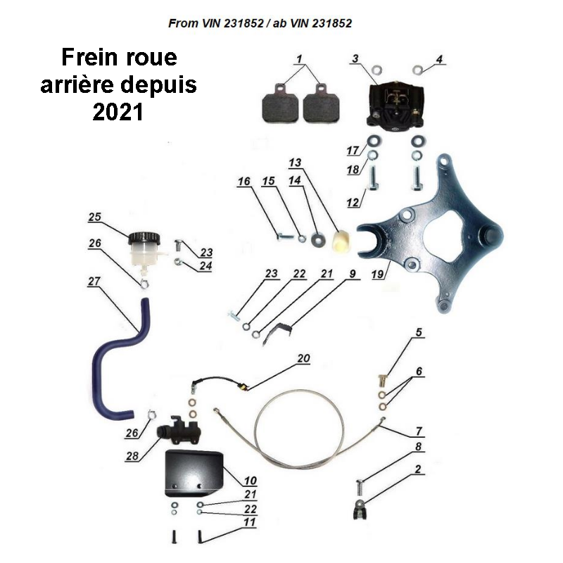 Schéma de frein de roue arrière depuis 2021, pièce détachée d'origine Ural Motorcycle pour sidecar via Moto Side Aventure (concessionnaire side-car Ural)