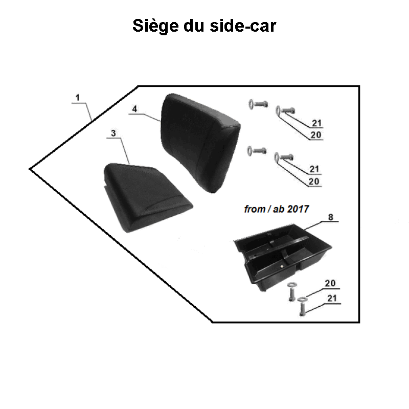 Siège de side-car pour les side-cars Ural Motorcycles équipés d'un moteur à injection EFI.