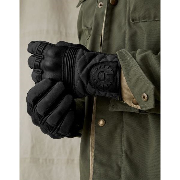 Gants Belstaff Hampstead noir/noir en cuir/coton ciré de mi-saison, parfait pour les avetures en side-car Ural